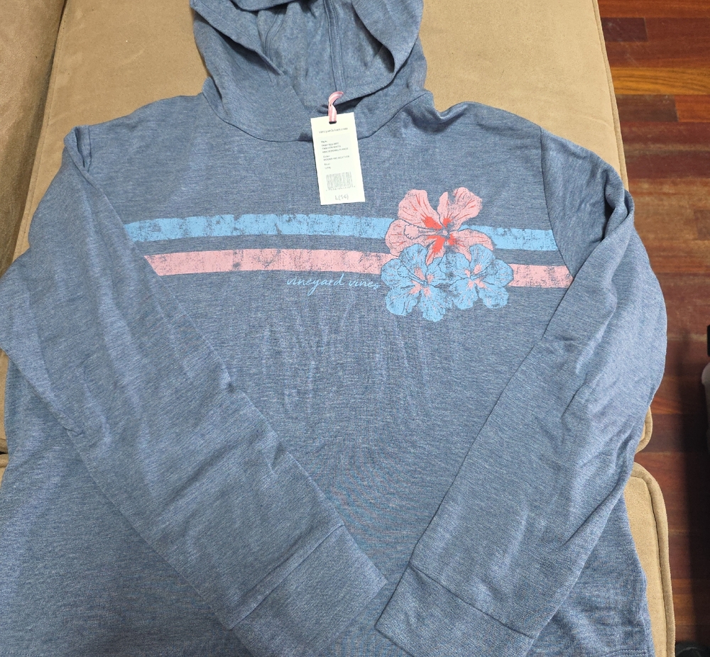 Vineyard Vines Heather Blue Dreamcloth Hoodie with Pink Floral